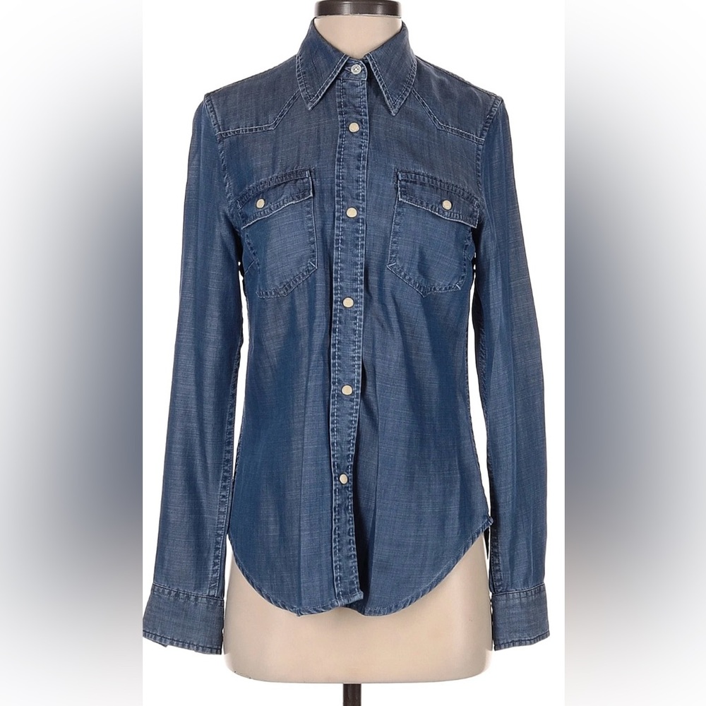 FRAME Denim Dark Indigo Blue Snap Button Slim
Fit Shirt